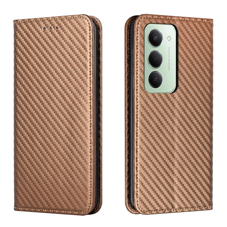 

For Redmi 15 5G / 4G EU 171mm Carbon Fiber Texture Magnetic Flip Leather Phone Case(Brown)