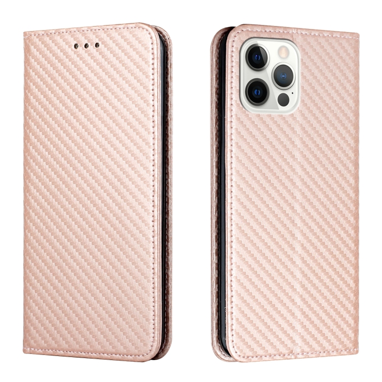 

For iPhone 16 Pro Carbon Fiber Texture Magnetic Flip Leather Phone Case(Rose Gold)