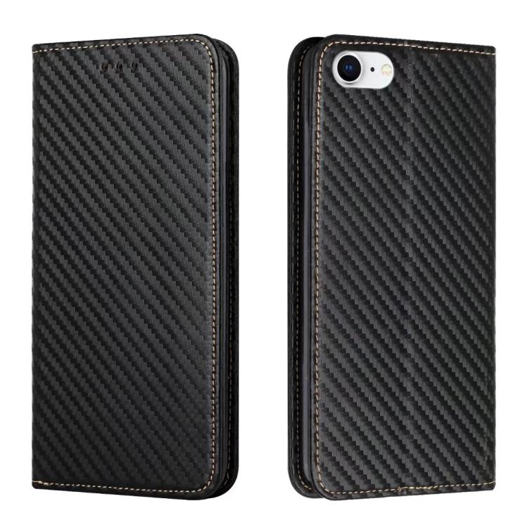 

For iPhone 16e Carbon Fiber Texture Magnetic Flip Leather Phone Case(Black)