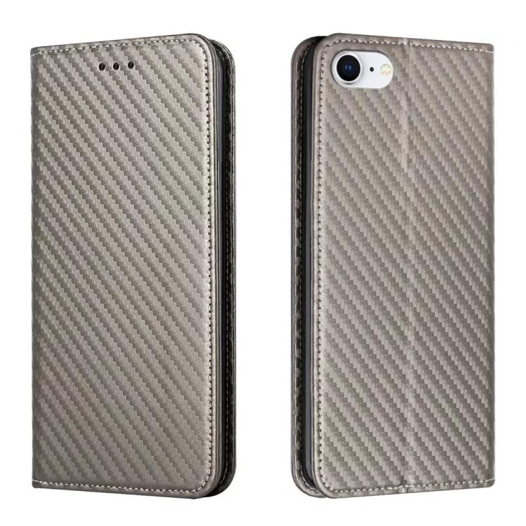 

For iPhone 16e Carbon Fiber Texture Magnetic Flip Leather Phone Case(Grey)