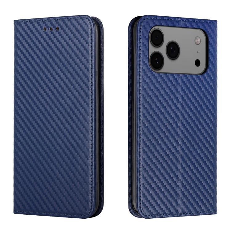 

For iPhone 17 Pro Max Carbon Fiber Texture Magnetic Flip Leather Phone Case(Blue)