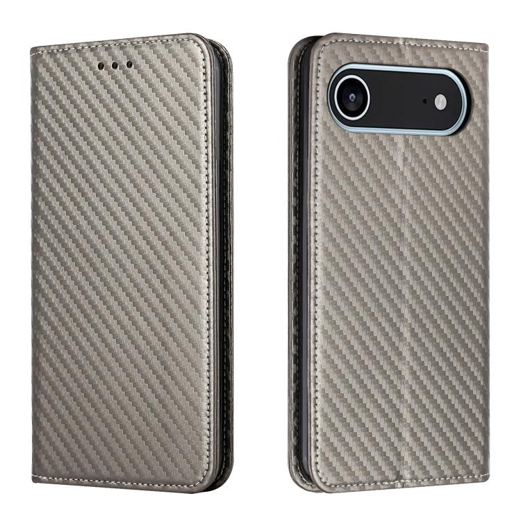 

For iPhone Air Carbon Fiber Texture Magnetic Flip Leather Phone Case(Grey)