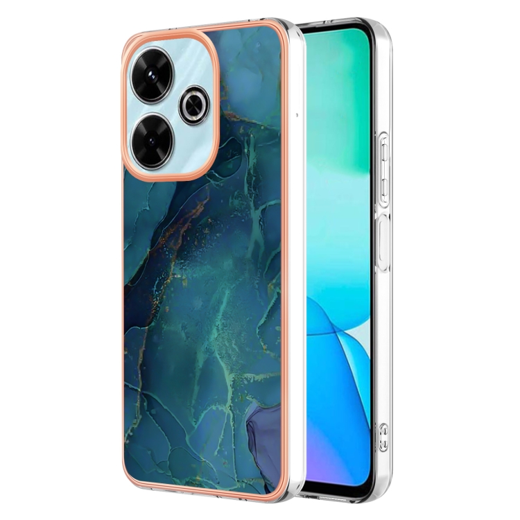 

For Redmi 13 4G Electroplating Marble Dual-side IMD Phone Case(Green 017)