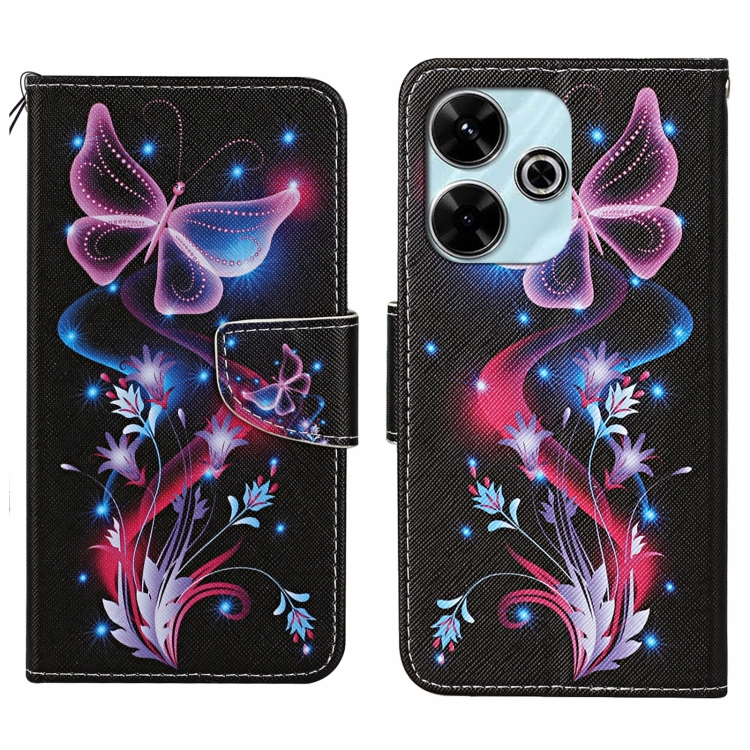 

For Redmi 13 4G Colored Drawing Pattern Leather Phone Case(Fluorescent Butterfly)