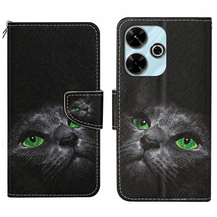 

For Redmi 13 4G Colored Drawing Pattern Leather Phone Case(Black Cat)