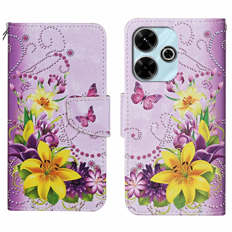 

For Redmi 13 4G Colored Drawing Pattern Leather Phone Case(Yellow Flower Butterfly)