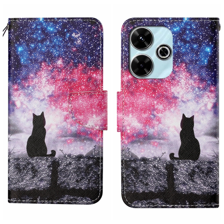 

For Redmi 13 4G Colored Drawing Pattern Leather Phone Case(Star Sky Cat)
