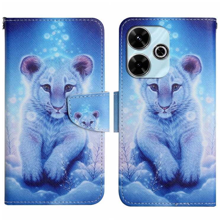 

For Redmi 13 4G Colored Drawing Pattern Leather Phone Case(Little Leopard)