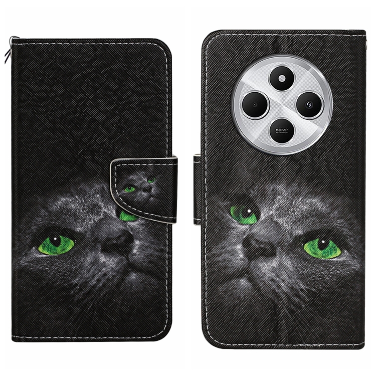 

For Redmi 14C 4G Colored Drawing Pattern Leather Phone Case(Black Cat)