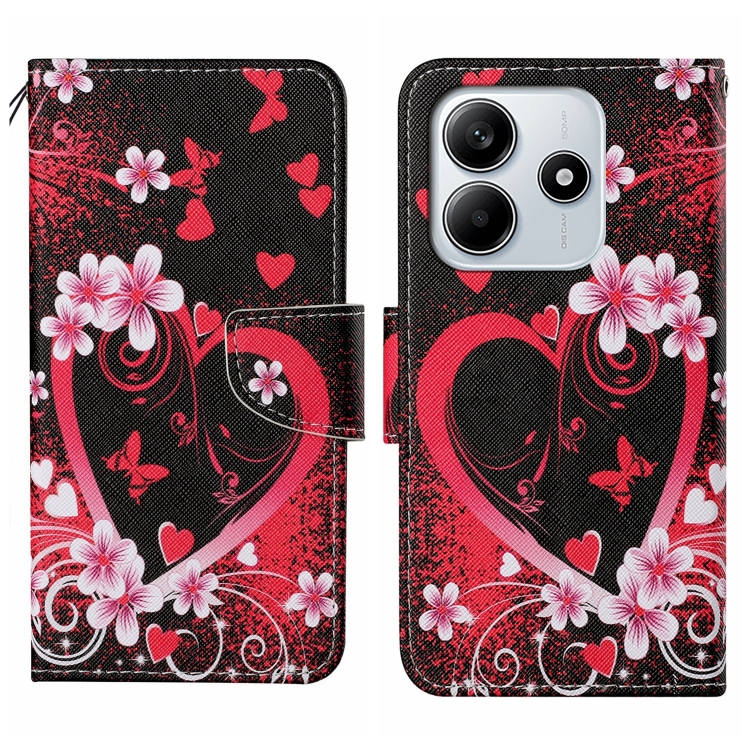 

For Redmi Note 14 5G Colored Drawing Pattern Leather Phone Case(Red Heart)
