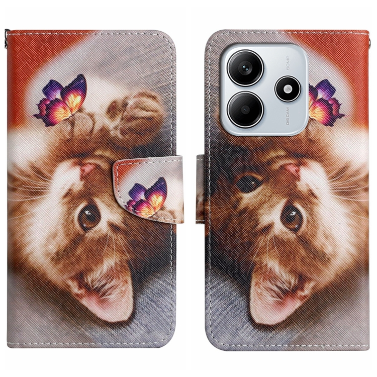 

For Redmi Note 14 5G Colored Drawing Pattern Leather Phone Case(Butterfly Cat)