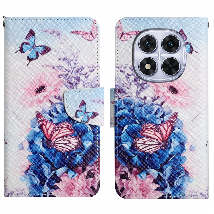 

For Redmi Note 14 Pro 5G Colored Drawing Pattern Leather Phone Case(Purple Butterfly)