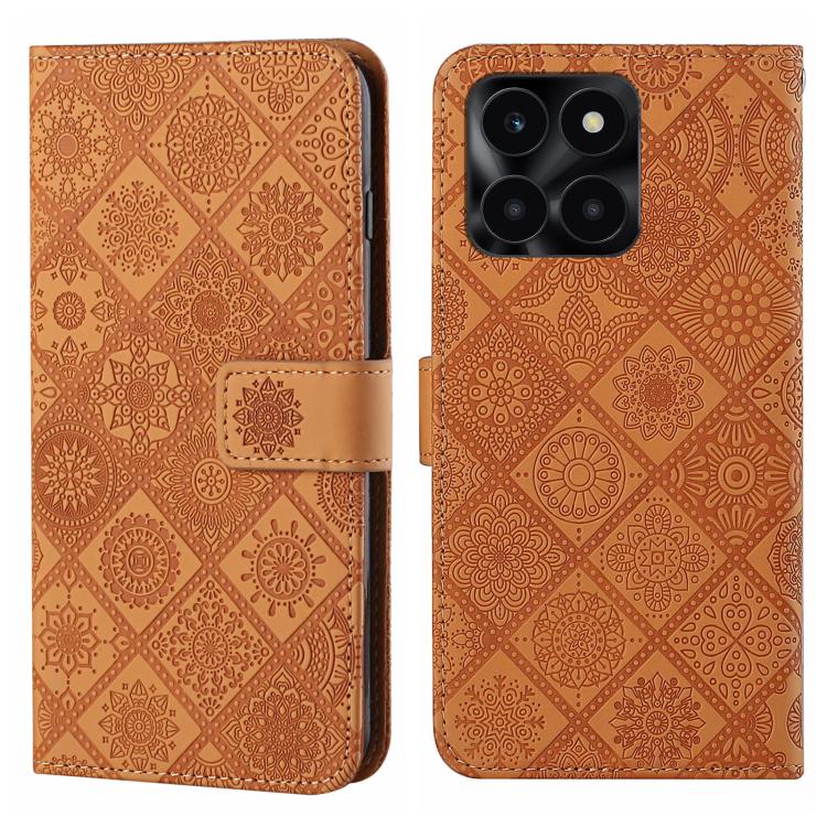 

For Honor X6c 4G Ethnic Style Embossed Pattern Leather Phone Case(Brown)