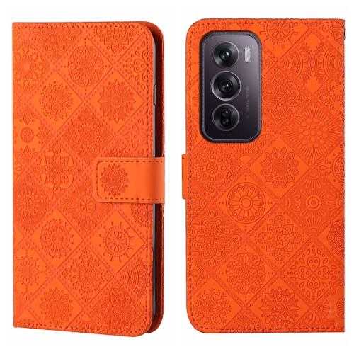 

For OPPO Reno12 Pro Global Ethnic Style Embossed Pattern Leather Phone Case(Orange)