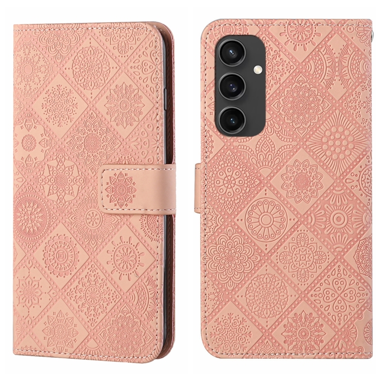 

For Samsung Galaxy S24 FE 5G Ethnic Style Embossed Pattern Leather Phone Case(Pink)