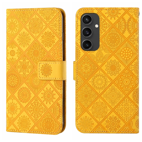 

For Samsung Galaxy S24 FE 5G Ethnic Style Embossed Pattern Leather Phone Case(Yellow)