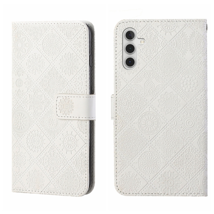 

For Samsung Galaxy S25 5G Ethnic Style Embossed Pattern Leather Phone Case(White)