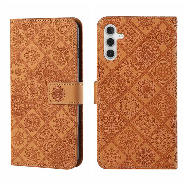 

For Samsung Galaxy S25 FE 5G Ethnic Style Embossed Pattern Leather Phone Case(Brown)