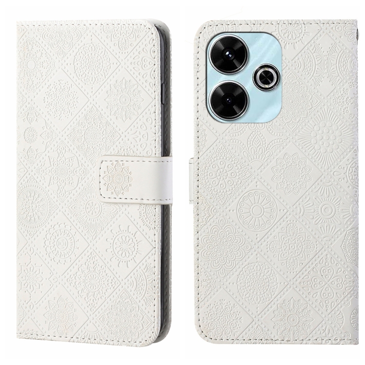 

For Redmi 13 4G Ethnic Style Embossed Pattern Leather Phone Case(White)