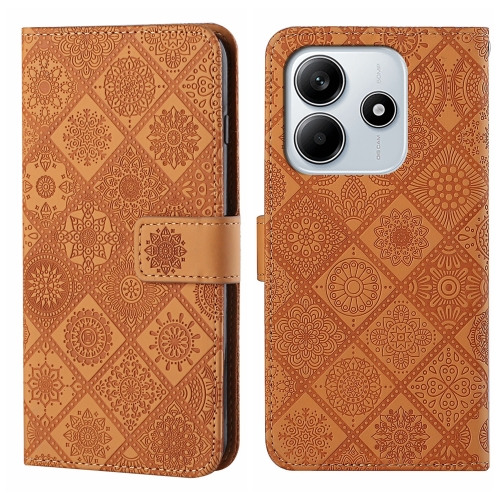 

For Redmi Note 14 5G Ethnic Style Embossed Pattern Leather Phone Case(Brown)