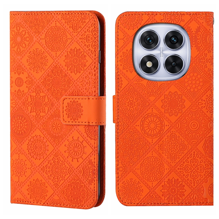 

For Redmi Note 14 Pro 5G Ethnic Style Embossed Pattern Leather Phone Case(Orange)
