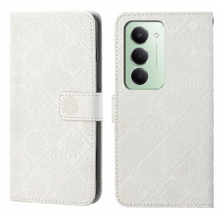 

For Redmi 15 5G Global / 15 4G SEA 169.5mm Ethnic Style Embossed Pattern Leather Phone Case(White)