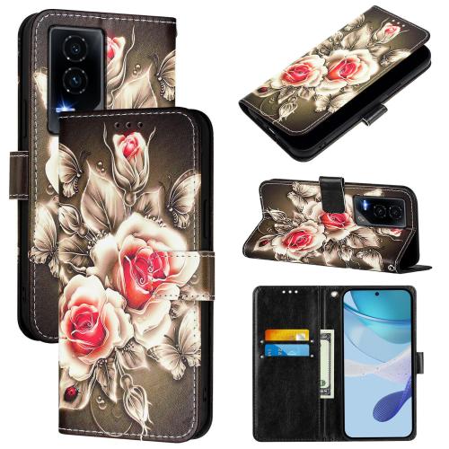 

For Honor GT Colored Drawing Pattern Plain Weave Leather Phone Case(Roses On Black)