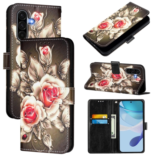 

For Samsung Galaxy A56 5G Colored Drawing Pattern Plain Weave Leather Phone Case(Roses On Black)