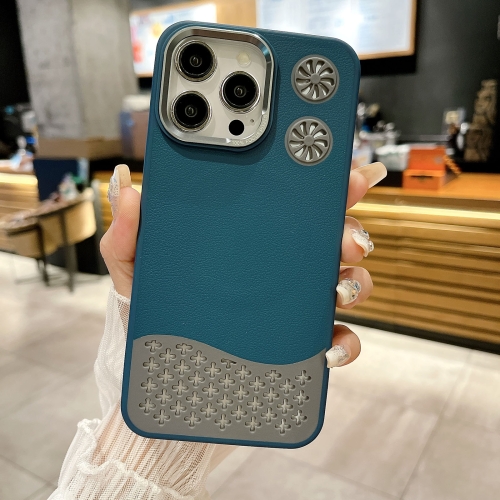 

For iPhone 16 Pro Leather Textured Fan Hollow Cooling MagSafe Magnetic Phone Case(Blue)