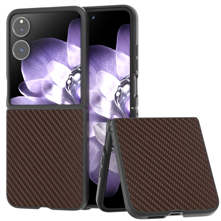 

For Xiaomi Mix Flip Black Frame Carbon Fiber Texture PU Phone Case(Coffee)