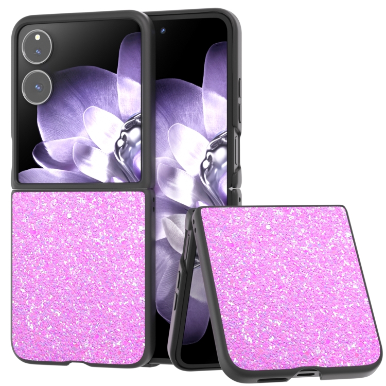 

For Xiaomi Mix Flip Black Frame Colorful Glitter Phone Case(Dark Pink)