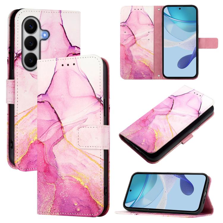 

For Galaxy A27 5G PT003 Marble Pattern Flip Leather Phone Case(Pink Purple Gold)