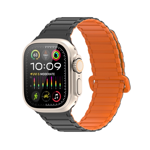 For Apple Watch SE 44mm DUX DUCIS KJ Series Magnetic Buckle Silicone Watch Band Black Orange