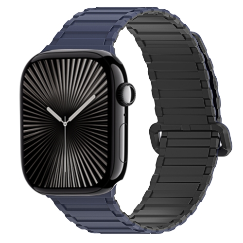 

For Apple Watch Series 10 46mm DUX DUCIS KJ Series Magnetic Buckle Silicone Watch Band(Black Blue)