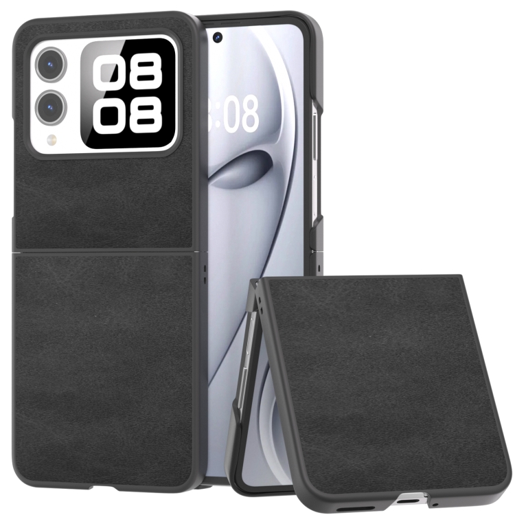 

For Huawei nova Flip Black Frame Two-color Calf Texture PU Phone Case(Black)