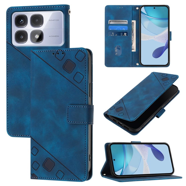 

For Redmi K70 Ultra 5G Global Skin-feel Embossed Leather Phone Case(Blue)