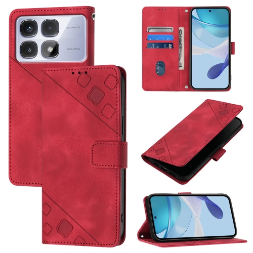 

For Redmi K70 Ultra 5G Global Skin-feel Embossed Leather Phone Case(Red)