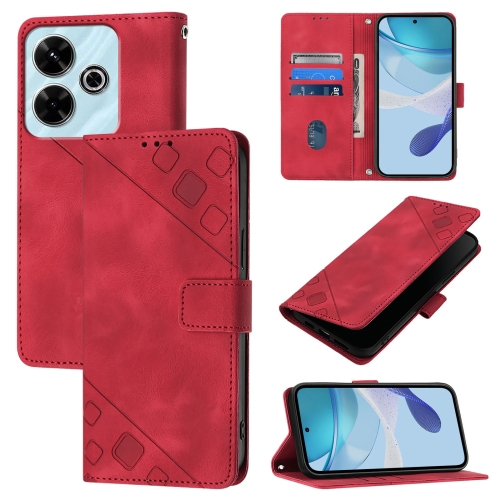 

For Redmi 13 4G Skin-feel Embossed Leather Phone Case(Red)