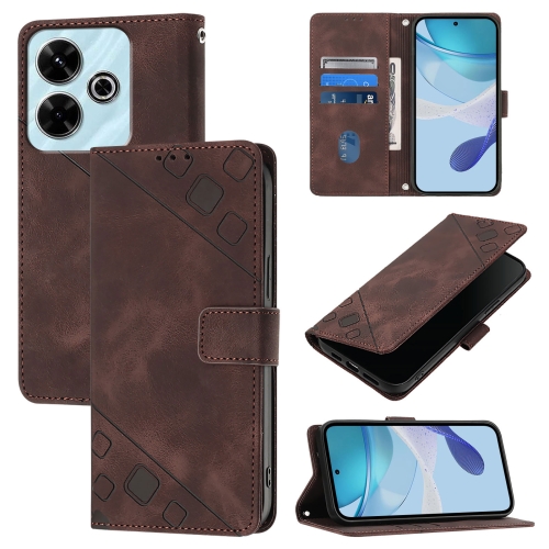 

For Redmi 13 4G Skin-feel Embossed Leather Phone Case(Brown)