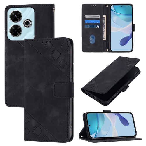 

For Redmi 13 4G Skin-feel Embossed Leather Phone Case(Black)