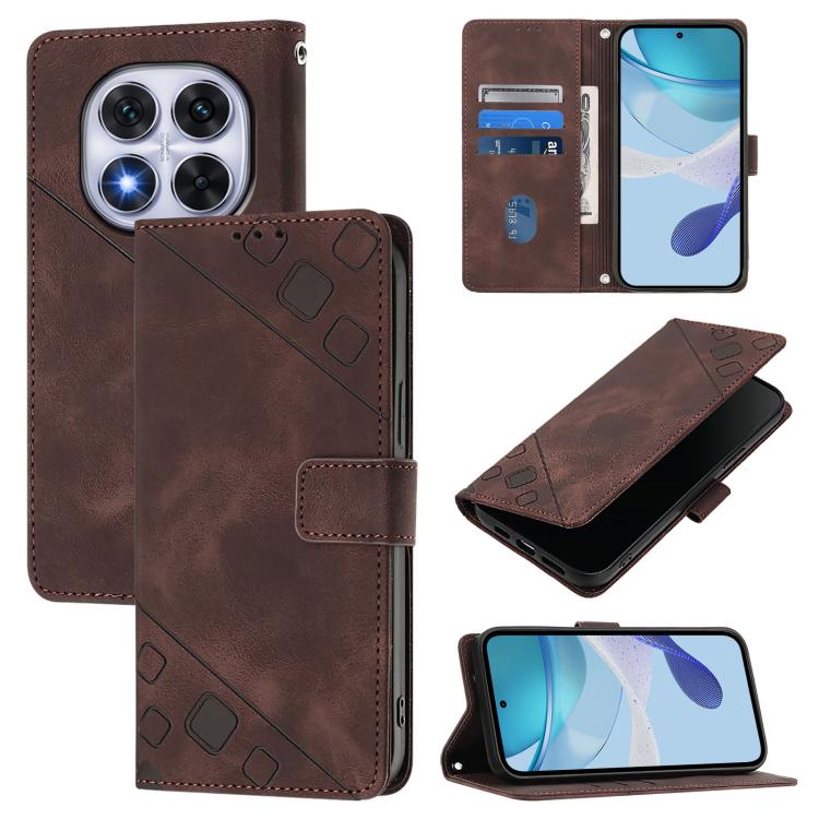 

For Redmi Note 14 Pro 5G Global Skin-feel Embossed Leather Phone Case(Brown)