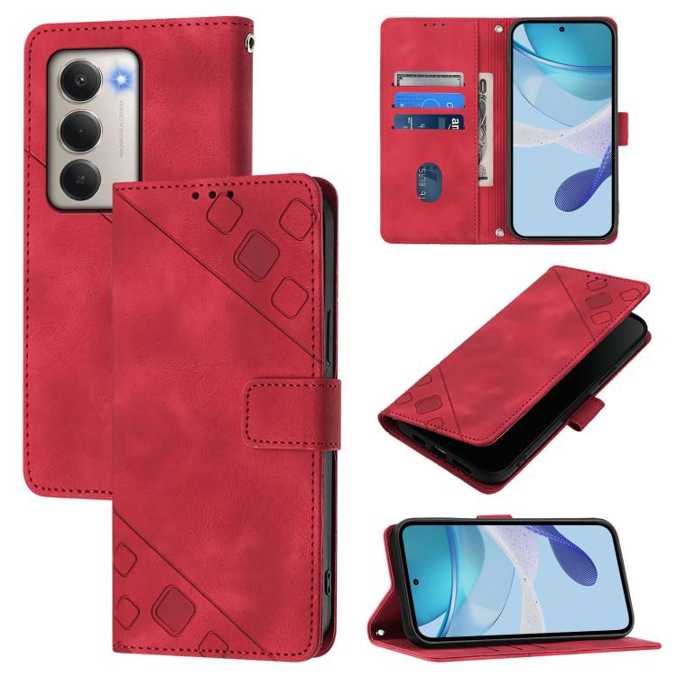 

For Redmi 15 5G Global / 15 4G SEA Skin-feel Embossed Leather Phone Case(Red)