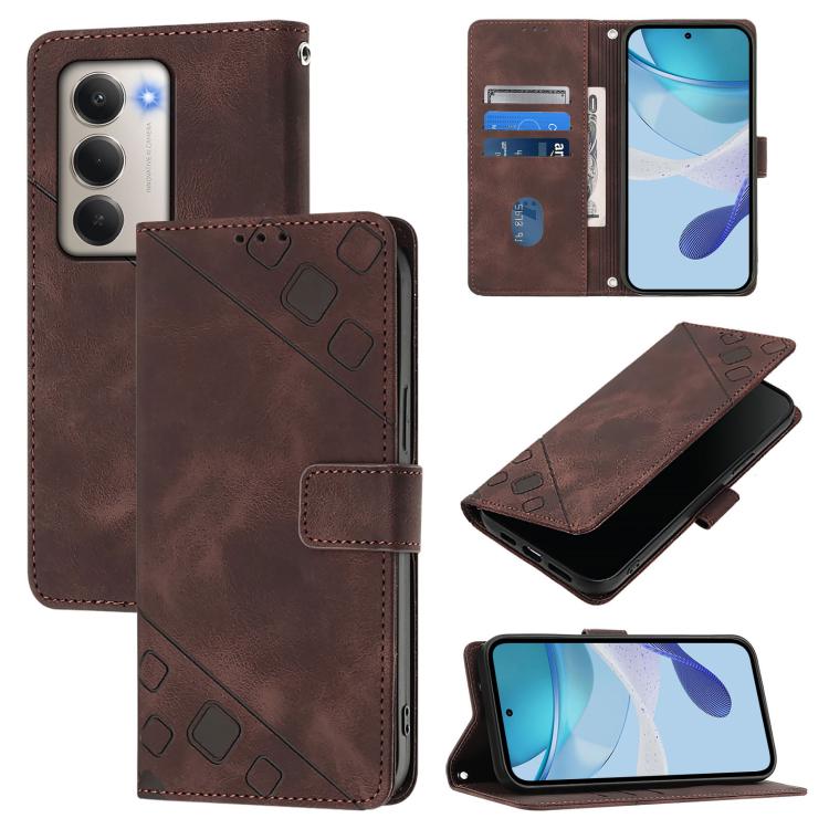 

For Redmi 15 5G Global / 15 4G SEA Skin-feel Embossed Leather Phone Case(Brown)