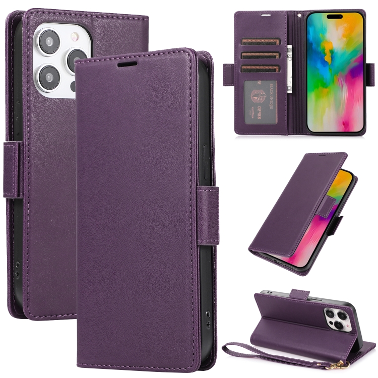 

For iPhone 12 / 12 Pro Side Buckle RFID Anti-theft Leather Phone Case(Dark Purple)