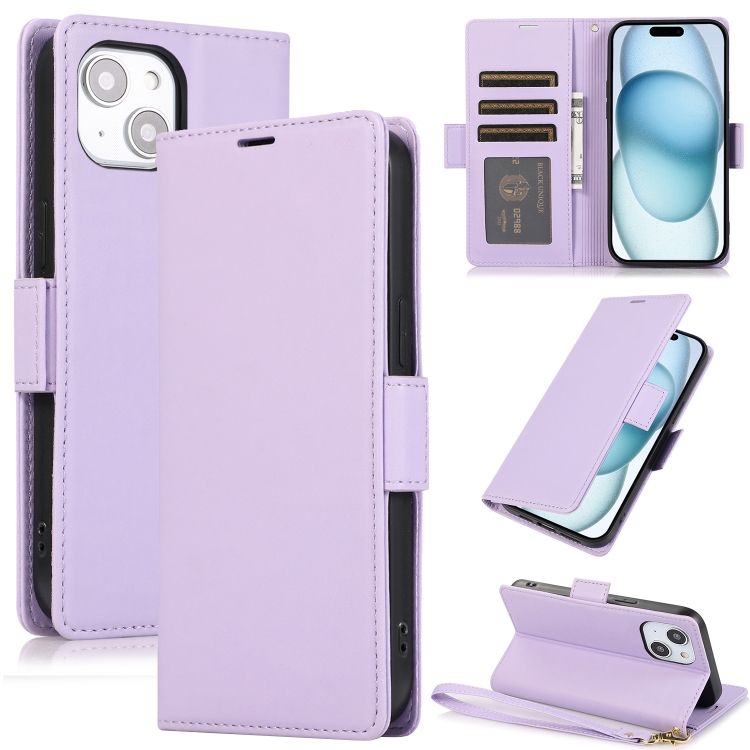 

For iPhone 14 / 13 Side Buckle RFID Anti-theft Leather Phone Case(Light Purple)