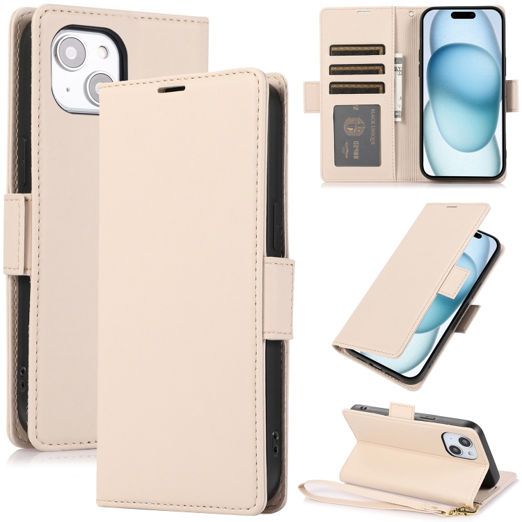 

For iPhone 14 / 13 Side Buckle RFID Anti-theft Leather Phone Case(Apricot)