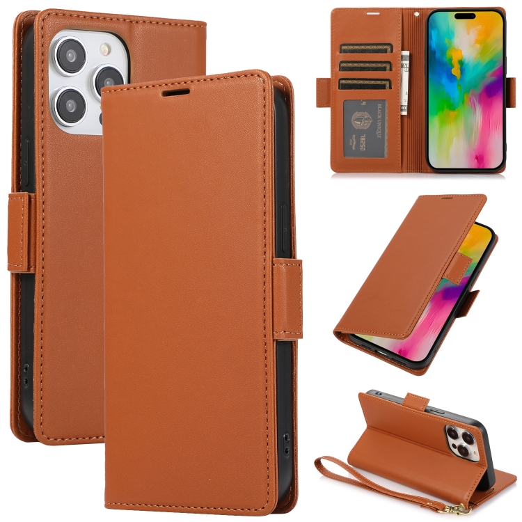 

For iPhone 13 Pro Side Buckle RFID Anti-theft Leather Phone Case(Brown)