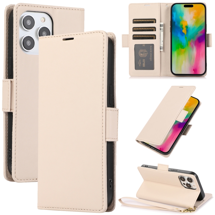 

For iPhone 13 Pro Max Side Buckle RFID Anti-theft Leather Phone Case(Apricot)