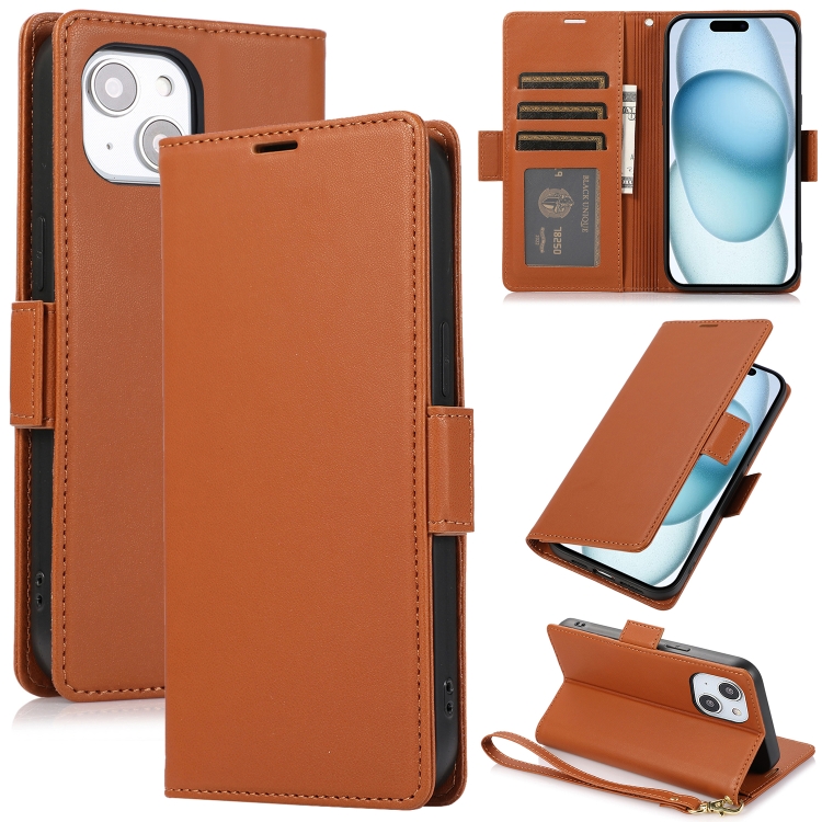 

For iPhone 14 Plus Side Buckle RFID Anti-theft Leather Phone Case(Brown)