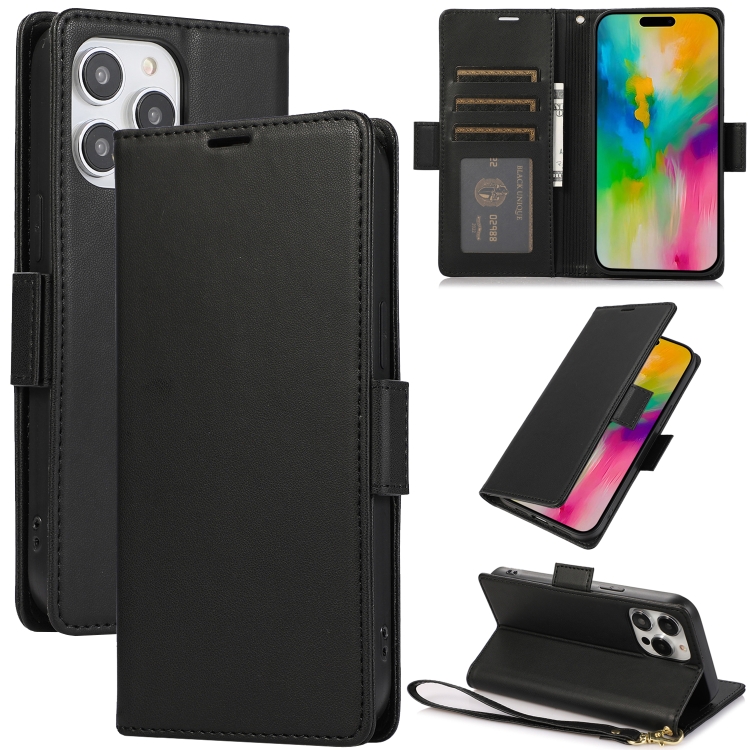 

For iPhone 14 Pro Max Side Buckle RFID Anti-theft Leather Phone Case(Black)
